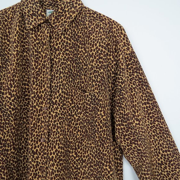 Vintage 90s Womens Oversized Leopard Print Blouse - Picture 2 of 7